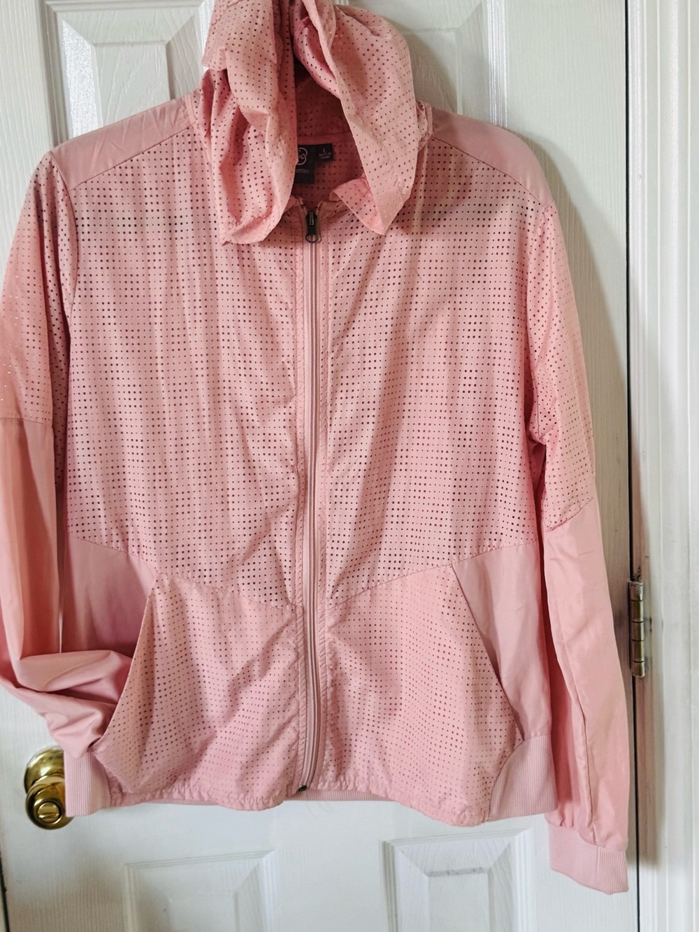 Daisy Fuentes Pink Perforated Hooded Bomber Jacket